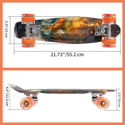  Nattork Skateboards Complete 22 Inch Mini Cruiser Retro Skateboard with Colorful Light Up Wheels for Kids Girls Boys Beginners
