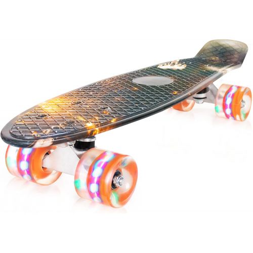  Nattork Skateboards Complete 22 Inch Mini Cruiser Retro Skateboard with Colorful Light Up Wheels for Kids Girls Boys Beginners