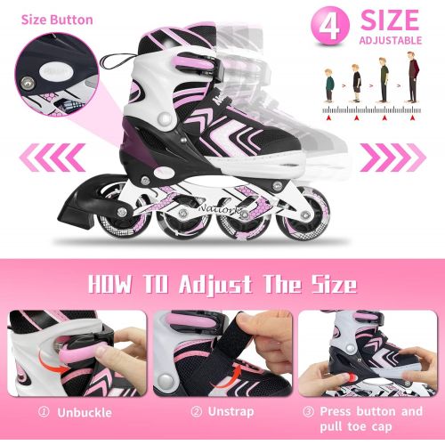  Nattork Adjustable Inline Skates for Kids and Youth with Full Light Up Wheels,Fun Illuminating Beginner Roller Blades/ Skates for Girls, Boys