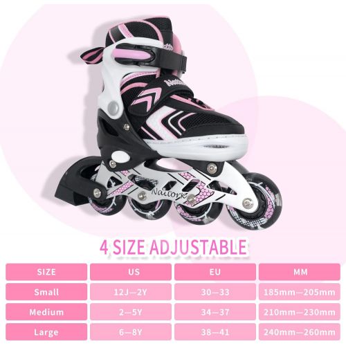  Nattork Adjustable Inline Skates for Kids and Youth with Full Light Up Wheels,Fun Illuminating Beginner Roller Blades/ Skates for Girls, Boys