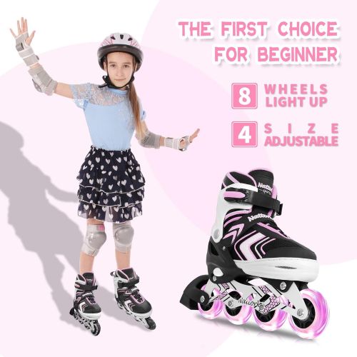  Nattork Adjustable Inline Skates for Kids and Youth with Full Light Up Wheels,Fun Illuminating Beginner Roller Blades/ Skates for Girls, Boys