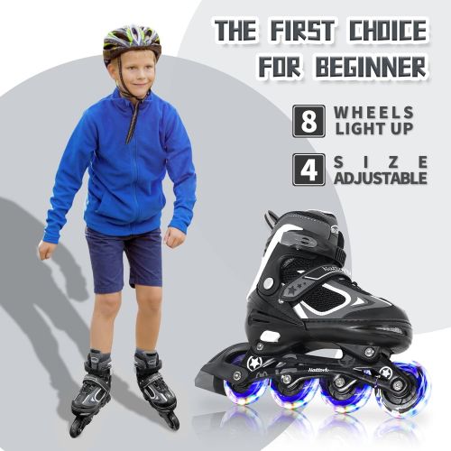  Nattork Adjustable Inline Skates for Kids with Light Up Wheel, Outdoor & Indoor Illuminating Roller Skates for Girls and Boys,Beginners