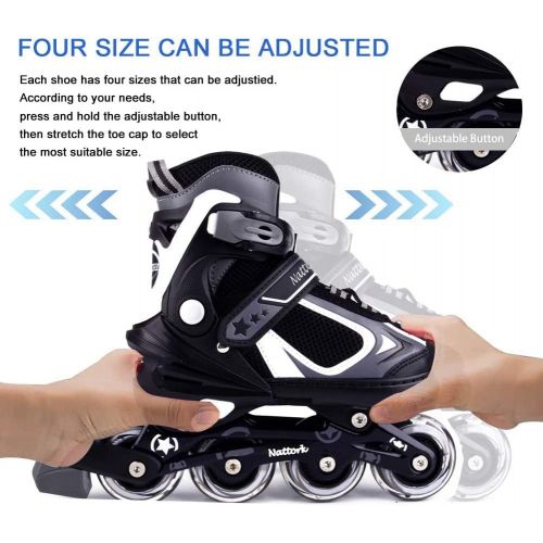  Nattork Adjustable Inline Skates for Kids with Light Up Wheel, Outdoor & Indoor Illuminating Roller Skates for Girls and Boys,Beginners