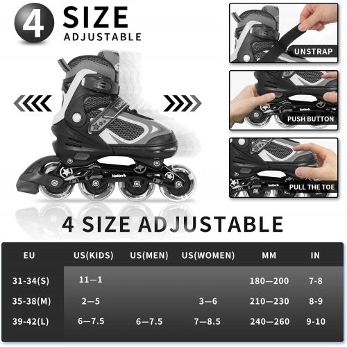  Nattork Adjustable Inline Skates for Kids with Light Up Wheel, Outdoor & Indoor Illuminating Roller Skates for Girls and Boys,Beginners