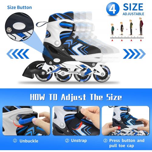  Nattork Adjustable Inline Skates for Kids and Youth with Full Light Up Wheels,Fun Illuminating Beginner Roller Blades/ Skates for Girls, Boys