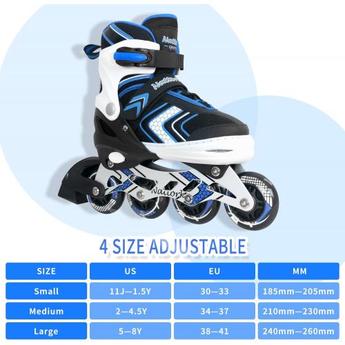  Nattork Adjustable Inline Skates for Kids and Youth with Full Light Up Wheels,Fun Illuminating Beginner Roller Blades/ Skates for Girls, Boys