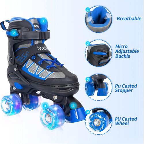  Nattork Adjustable Roller Skates for Kids with Light Up Wheel, Outdoor & Indoor Illuminating Roller Skates for Girls and Boys,Beginners