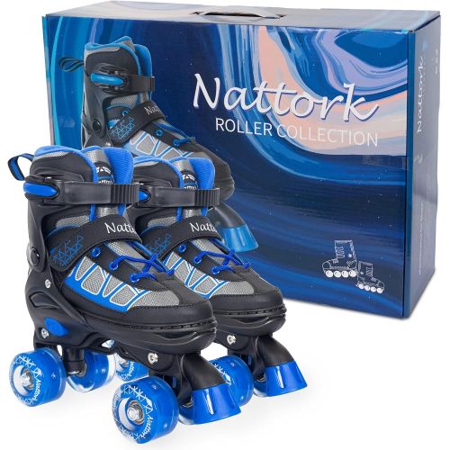  Nattork Adjustable Roller Skates for Kids with Light Up Wheel, Outdoor & Indoor Illuminating Roller Skates for Girls and Boys,Beginners