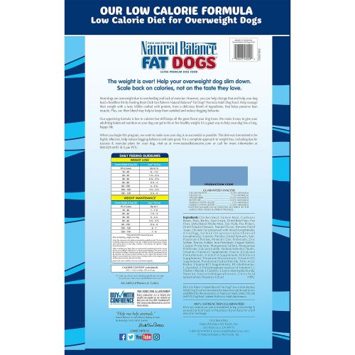  Natural Balance Fat Dogs Low Calorie Dry Dog Food, Chicken Meal, Salmon Meal, Garbanzo Beans, Peas & Oatmeal, for Overweight Dogs