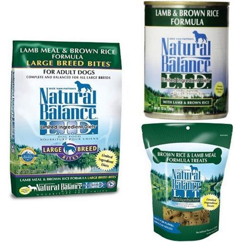  Natural Balance Limited Ingredient Dog Food And Treats, Lamb Meal & Brown Rice Formula, Bundle: 28-Pound Bag Dry Dog Food, Large Breeds, 13-Ounce Cans (Pack Of 12) Wet Dog Food, 14