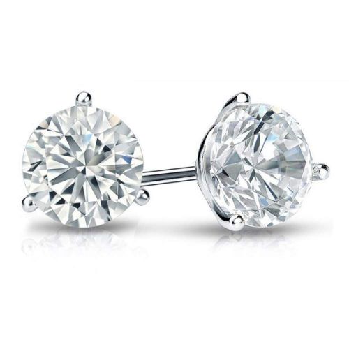  Natural Diamonds of NYC 1.10 ct Ladies Round Cut Diamond Martini Setting Stud Earrings In 14 Karat White Gold