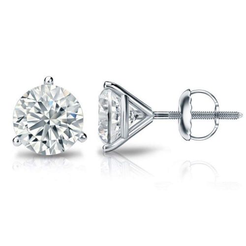  Natural Diamonds of NYC 1.10 ct Ladies Round Cut Diamond Martini Setting Stud Earrings In 14 Karat White Gold