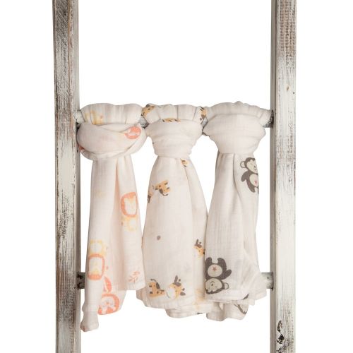  Natural Snuggles Animal Bamboo Infant Swaddle Blankets- Safari Friends -Monkey, Lion, Giraffe - Large Muslin Swaddle Wraps - Miracle Worker for New Moms Wanting More Sleep - Baby Shower Gift Regist