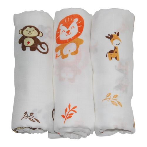  Natural Snuggles Animal Bamboo Infant Swaddle Blankets- Safari Friends -Monkey, Lion, Giraffe - Large Muslin Swaddle Wraps - Miracle Worker for New Moms Wanting More Sleep - Baby Shower Gift Regist