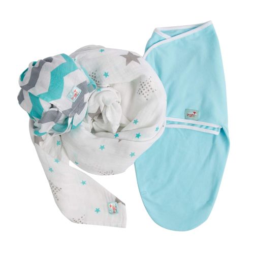  Natural Snuggles Newborn Bamboo Swaddle Wraps | Baby Blankets 3 pk: Wrap & Two Bamboo Muslin Square Receiving Blankets to Help Infants Sleep Soundly- Light Blue & Grey Stripes & Stars - Baby Shower