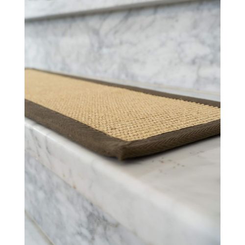  NaturalAreaRugs Natural Area Rugs 100% Natural Fiber Felice, Sisal Light Tan, Handmade Stair Treads Carpet Set of 13 (9x29) Olive Border