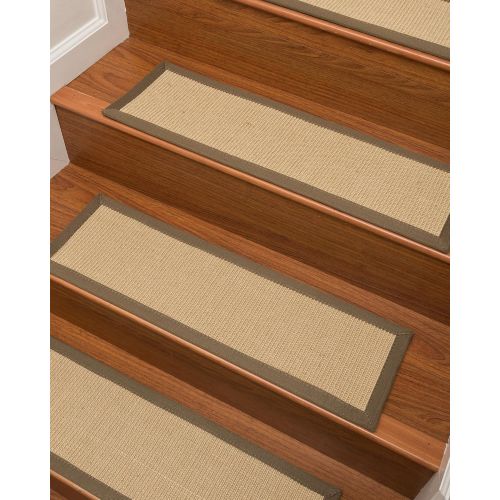  NaturalAreaRugs Natural Area Rugs 100% Natural Fiber Felice, Sisal Light Tan, Handmade Stair Treads Carpet Set of 13 (9x29) Olive Border