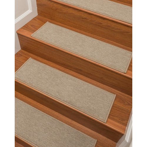  NaturalAreaRugs Natural Area Rugs 100% Natural Fiber Kenya, Polypropylene Beige, Handmade Stair Treads Carpet Set of 13 (9x29) Beige/Grey Border