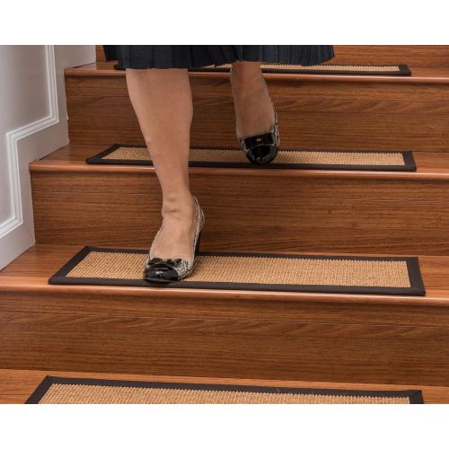  NaturalAreaRugs Natural Area Rugs 100% Natural Fiber Chandler, Sisal Golden Tan, Handmade Stair Treads Carpet Set of 13 (9x29) Fudge Border