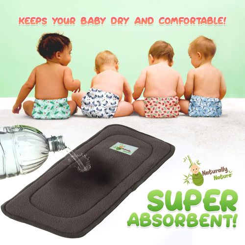  [아마존베스트]Naturally Natures Cloth Diaper Inserts 5 Layer Charcoal Bamboo Reusable Liners - Insert - for Cloth Diapers (Pack of 12) (Grey)