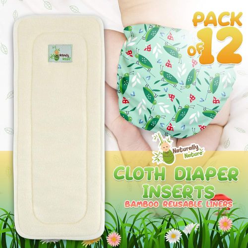  [아마존베스트]Naturally Natures Cloth Diaper Inserts 5 Layer - Insert - Bamboo Reusable Liners (Pack of 12)