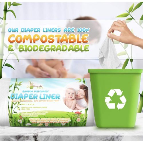  [아마존베스트]Naturally Natures Bamboo Disposable Diaper Liners (2PK) 200 Sheets Gentle and Soft, Chlorine and...