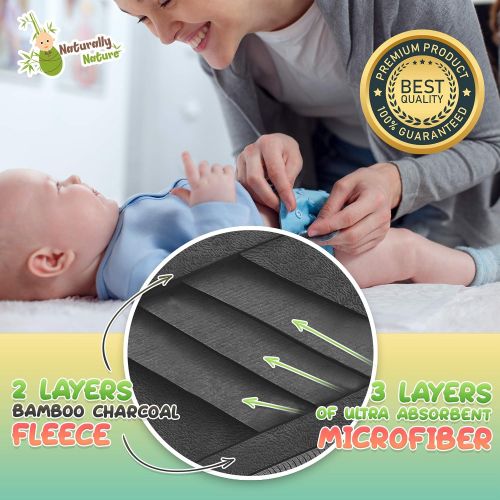  Naturally Natures Cloth Diaper Inserts 5 Layer - Insert - Charcoal Bamboo Reusable Diaper Liners with Gussets (Pack of 12)