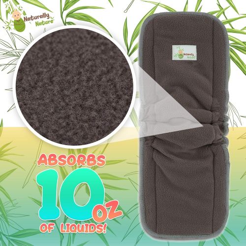  Naturally Natures Cloth Diaper Inserts 5 Layer - Insert - Charcoal Bamboo Reusable Diaper Liners with Gussets (Pack of 12)