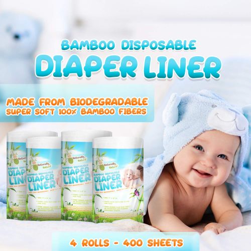  Naturally Natures Bamboo Diaper Liners 400 Sheets (4 Pack) Gentle and Soft, Chlorine and Dye-Free, Unscented, Biodegradable Inserts (Set of 4) 400 Liners