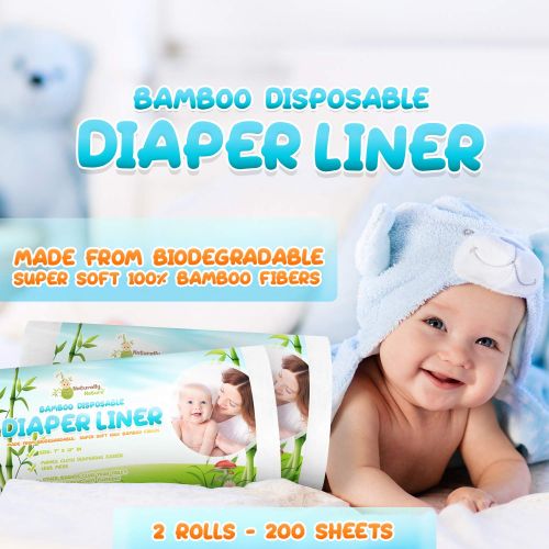  Naturally Natures Bamboo Disposable Diaper Liners (2PK) 200 Sheets Gentle and Soft, Chlorine and Dye-Free, Unscented, Biodegradable Inserts (Set of 2) 200 Liners