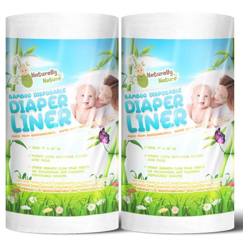  Naturally Natures Bamboo Disposable Diaper Liners (2PK) 200 Sheets Gentle and Soft, Chlorine and Dye-Free, Unscented, Biodegradable Inserts (Set of 2) 200 Liners