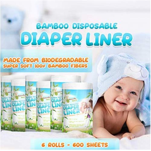  Naturally Natures Bamboo Disposable Diaper Liners (6PK) 600 Sheets Gentle and Soft, Chlorine and Dye-Free, Unscented, Biodegradable Inserts (Set of 6) 600 Liners