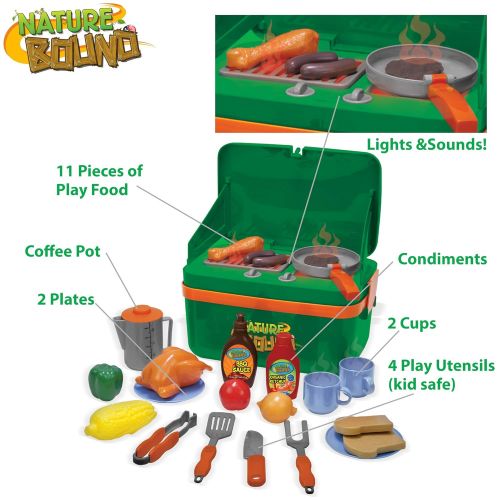  Nature Bound BBQ Grill Cookout Camp Stove with Sizzling Lights & Sounds, Play Utensils, & Play Food