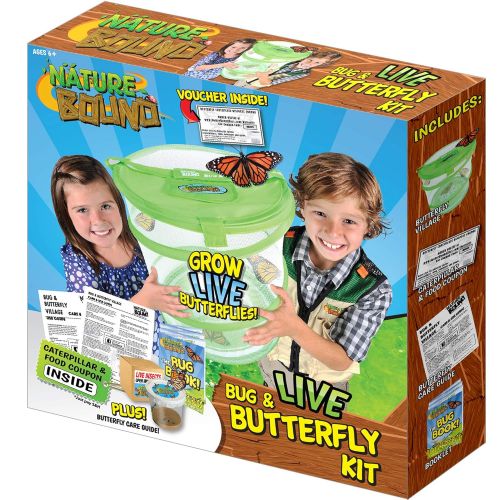  Nature Bound Butterfly Growing Habitat Kit - with Voucher to Redeem Live Caterpillars for Home or School Use - Green Pop-Up Cage 12-Inches Tall