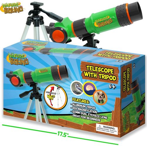 [아마존베스트]Nature Bound Telescope for Kids and Beginners, 16X Magnification and 15mm Lens for Indoor and Outdoor Use - Adjustable Tripod Included - for Kids Ages 6+, Green (NB538)