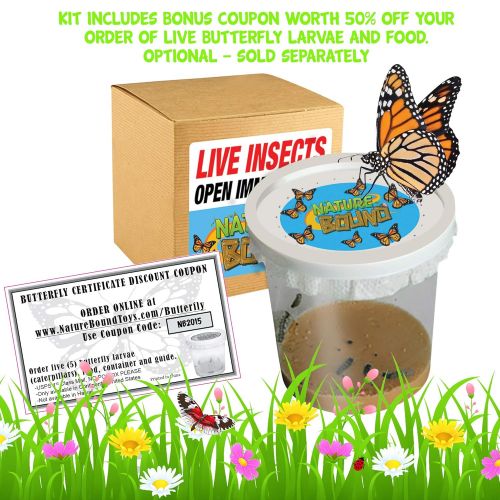 Nature Bound Toys Butterfly Garden Habitat & Terrarium, 24 Inches Tall with Large Zipper Larvae Coupon Included in Kit