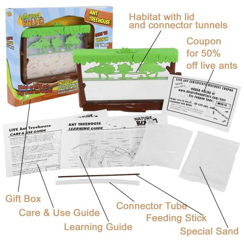  Nature Bound Toys Ant Treehouse Habitat Kit with Sand, Connector Tube, Feeding Stick & Insect Instructions