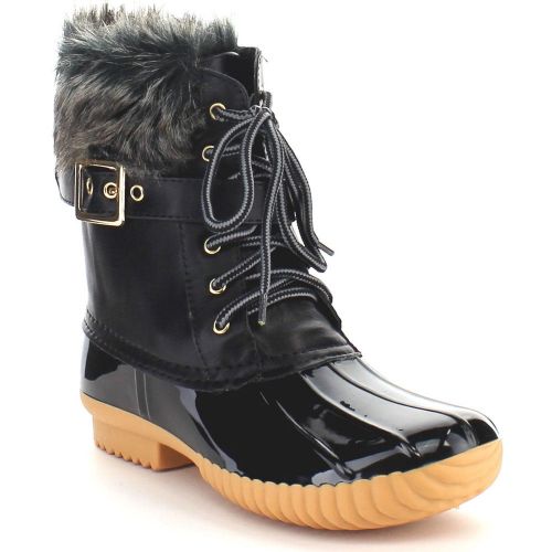  NATURE BREEZE DUCK-01 Womens Chic Lace Up Buckled Duck Waterproof Snow Boots