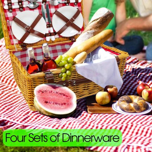  Nature Gear Upgraded 4 Person XL Picnic Basket (4 Person, Red & White)