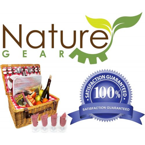  Nature Gear Upgraded 4 Person XL Picnic Basket (4 Person, Red & White)