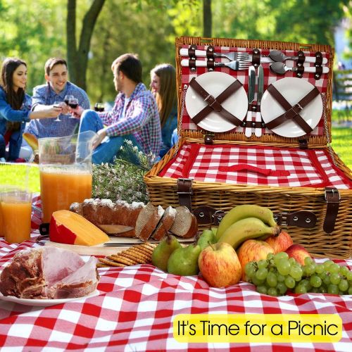  Nature Gear Upgraded 4 Person XL Picnic Basket (4 Person, Red & White)
