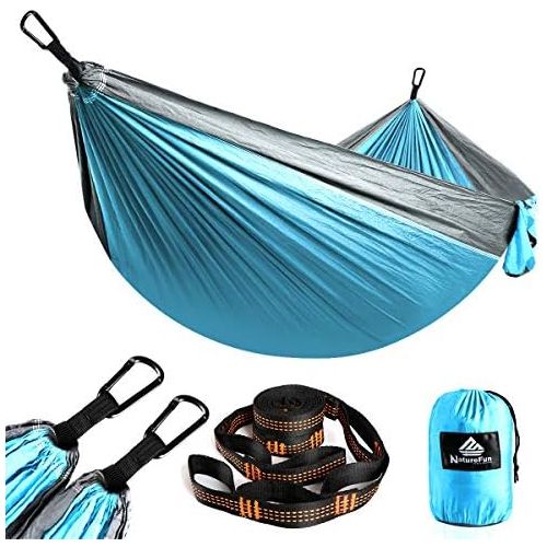  NATUREFUN Ultraleichte Reise Camping Hangematte | 300kg Tragkraft, (275 x 140 cm) Atmungsaktiv, Schnelltrocknendes Fallschirm Nylon | 2 x Premium Karabiner, 2 x Nylon-Schlingen Inb