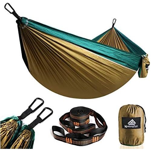  NATUREFUN Ultraleicht Reise Camping Hangematte | 300 kg Tragfahigkeit, (275 x 140 cm) Fallschirmnylon | 2 x Premium Karabiner, 2 x Nylonschlingen inklusive | Fuer den Outdoor Indoor