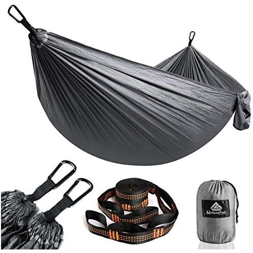  NATUREFUN Ultraleichte Reise Camping Hangematte | 300kg Tragkraft, (275 x 140 cm) Atmungsaktiv, Schnelltrocknendes Fallschirm Nylon | 2 x Premium Karabiner, 2 x Nylon-Schlingen Inb