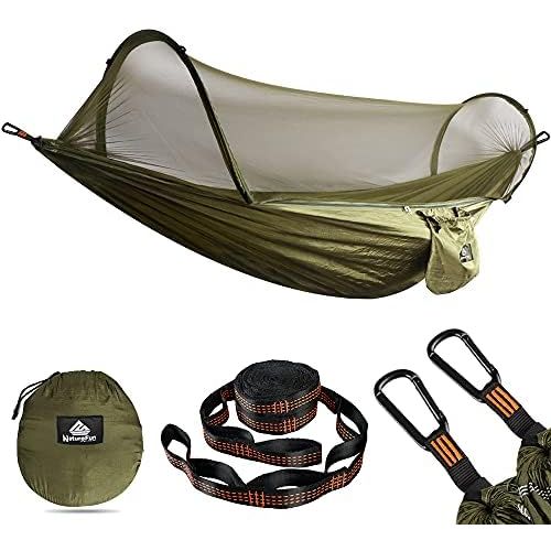  NATUREFUN Ultra-Light Reisecamping Hangematte Moskitonetz Hangematte | 300 kg Tragfahigkeit, knitterfest schnelltrocknendes Polyester | 2 Premium Karabiner, 2 Nylonschlingen inklus