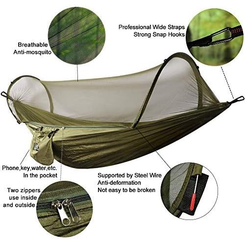  NATUREFUN Ultra-Light Reisecamping Hangematte Moskitonetz Hangematte | 300 kg Tragfahigkeit, knitterfest schnelltrocknendes Polyester | 2 Premium Karabiner, 2 Nylonschlingen inklus