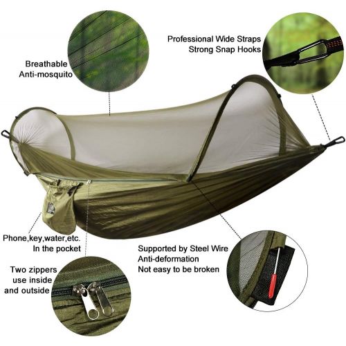  NATUREFUN Ultra-Light Reisecamping Hangematte Moskitonetz Hangematte | 300 kg Tragfahigkeit, knitterfest schnelltrocknendes Polyester | 2 Premium Karabiner, 2 Nylonschlingen inklus