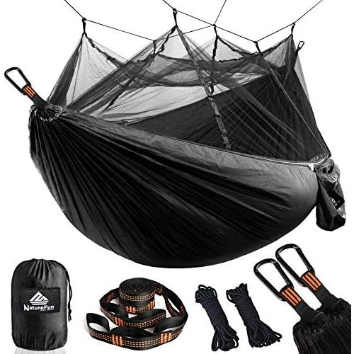  NATUREFUN Ultraleichte Moskito Netz Camping Hangematte 300kg Tragfahigkeit,(275 x 140 cm) Atmungsaktiv, schnell trocknende Fallschirm Nylon Enthalten 2 x Premium Karabinerhaken 4 x