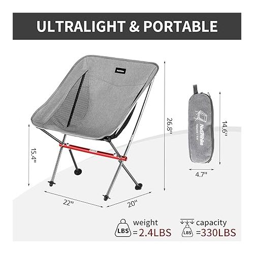  Naturehike YL05 Camping Chair, Ultralight Portable Camp Chair with Storage Bag, Compact Folding Beach Chair for Backpacking Hiking Fishing Picnic