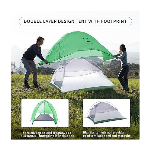  Naturehike Cloud-Up 2 Person Tent Lightweight Backpacking Tent with Footprint - Free Standing Ultralight Camping Hiking Backpack Tents Two Person Tent
